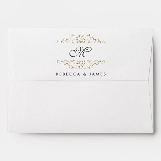 Antique Gold Flourish Monogram Wedding Envelopes (Back (Top Flap))