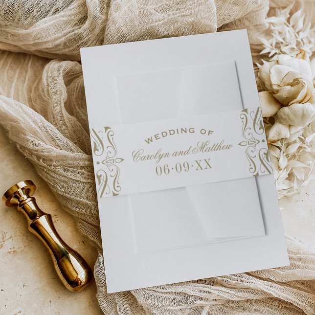 Antique Gold Flourish Wedding Monogram Invitation Belly Band (Creator Uploaded)