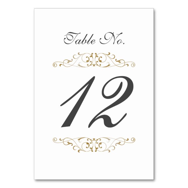 Antique Gold Flourish Wedding Table Number Card (Front)