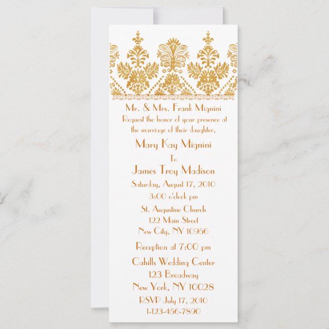 Antique Gold Formal Trim Motif Wedding Invitation (Front)