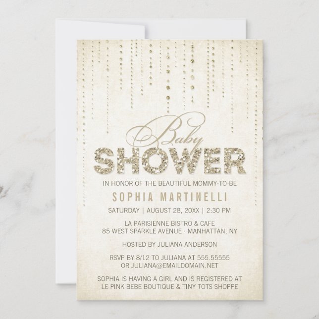 Antique Gold Glitter Baby Shower Invitation (Front)