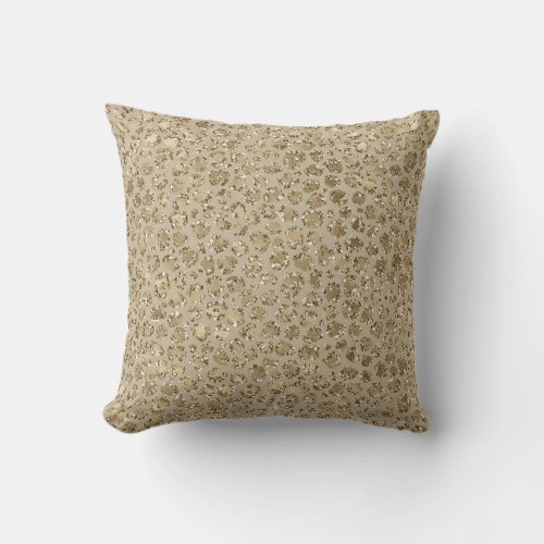 Antique Gold Glitter Cream Leopard Print   Throw Pillow