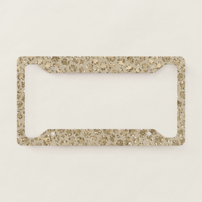 Antique Gold Glitter Leopard Print          License Plate Frame (Front)