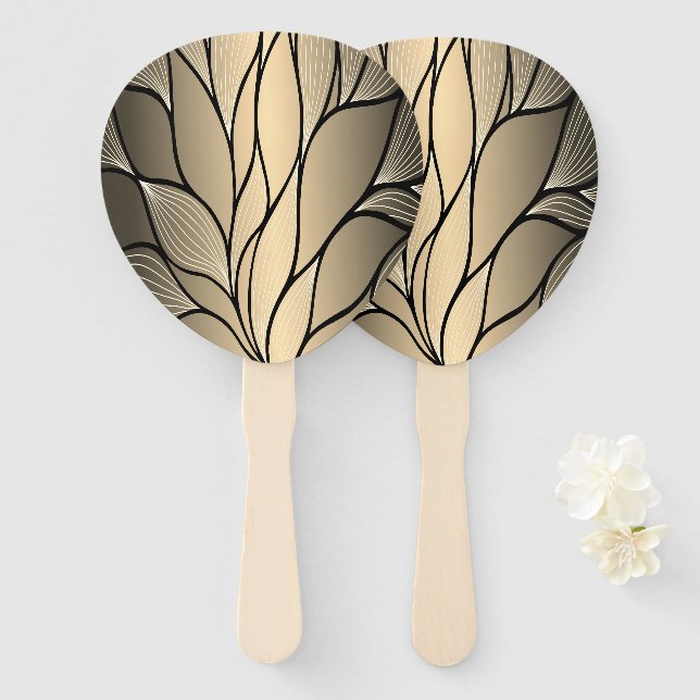 Antique Gold Leave Pattern  Hand Fan (Front and Back)