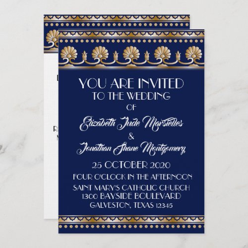Antique Gold Lovely Blue Wedding _ Formal Event Invitation