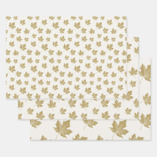 Antique Gold Maple Leaf Pattern.  Wrapping Paper Sheets