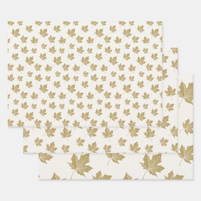 Antique Gold Maple Leaf Pattern.  Wrapping Paper Sheets (Set)
