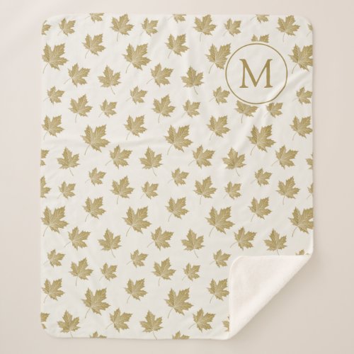 Antique Gold Maple Leaves Pattern with Monogram  Sherpa Blanket
