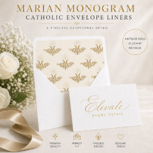 Antique Gold Marian Monogram Catholic Wedding Envelope Liner