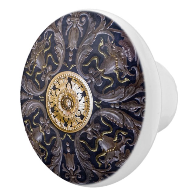 Antique Gold Medallion Gothic Revival Collection Ceramic Knob (Right)