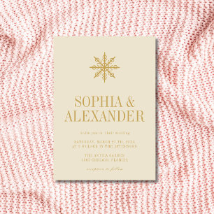 Antique Gold Minimalist Winter Snowflake Wedding Invitation