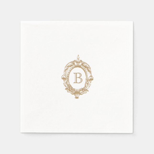 Antique Gold Monogram Crest Wedding Napkins (Front)