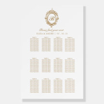 Antique Gold Monogram Crest Wedding Seating Chart