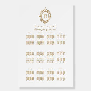 Antique Gold Monogram Crest Wedding Seating Chart Foam Board