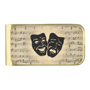Antique Gold Music and Theater Masks Gold Finish Money Clip