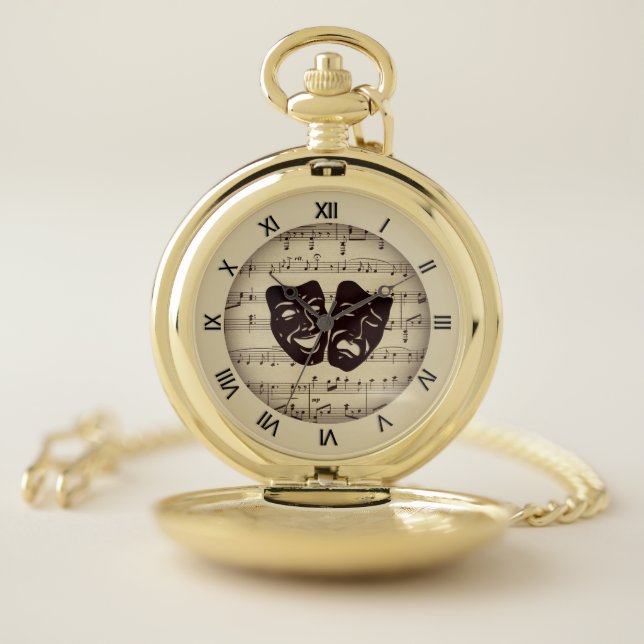 Antique Gold Music and Theater Masks Pocket Watch (Inside)