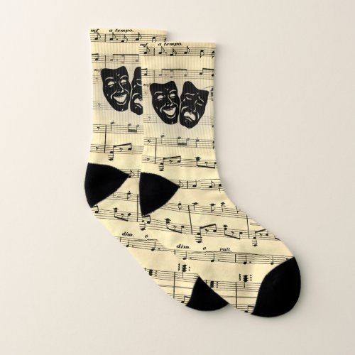 Antique Gold Music and Theater Masks Socks