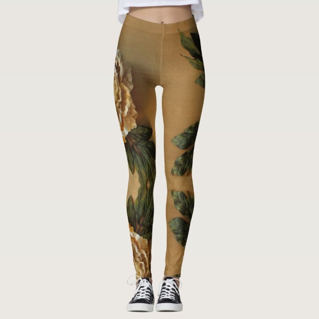 Antique Gold Peony Leggings (Front)