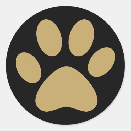 Antique Gold Pet Cat Dog Paw Black Classic Round Sticker