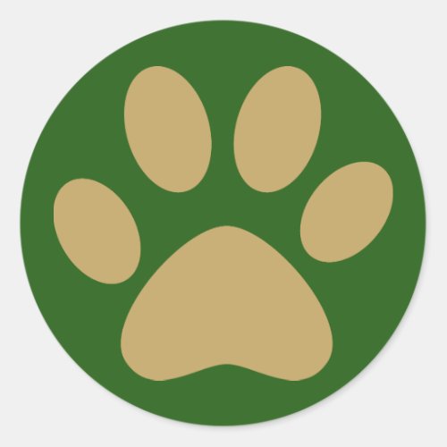 Antique Gold Pet Cat Dog Paw Holiday Green Classic Round Sticker