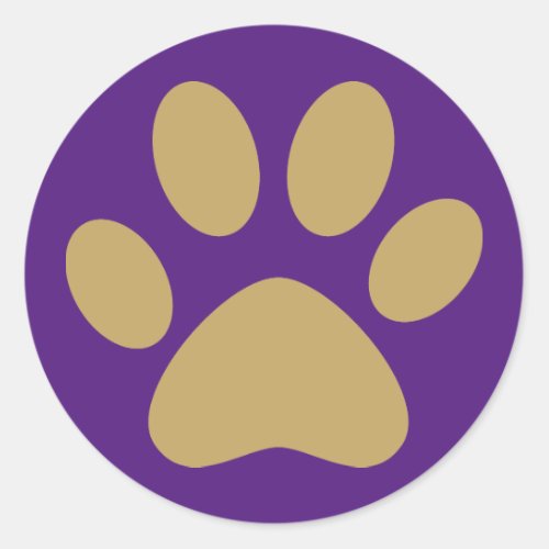 Antique Gold Pet Cat Dog Paw Purple Classic Round Sticker