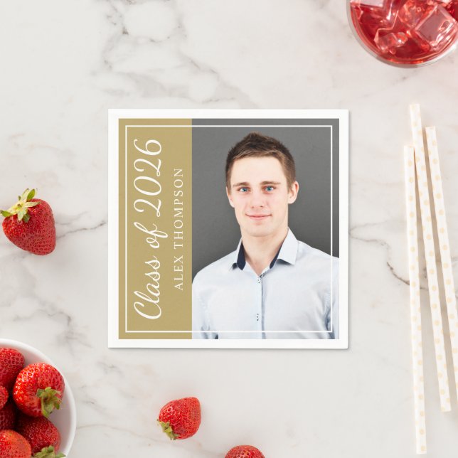 Antique Gold Photo Class of 2026 Grad Party Napkins (Insitu)