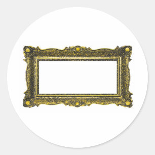 Antique Gold Picture Frame Classic Round Sticker
