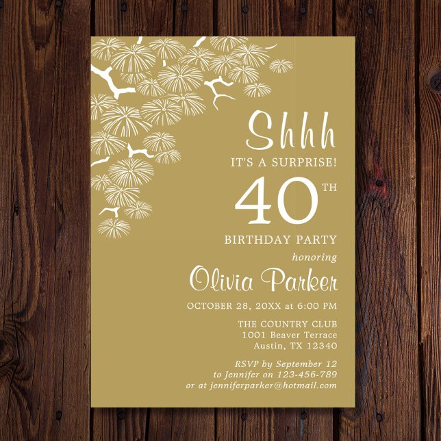 Antique Gold Pine Branch Surprise 40th Birthday Invitation (Creator Uploaded)