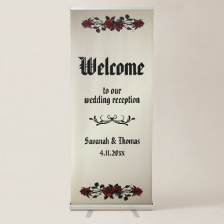 Antique Gold Red Rose Gothic  Retractable Banner