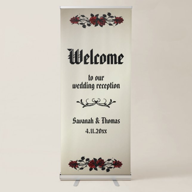 Antique Gold Red Rose Gothic  Retractable Banner (Front)