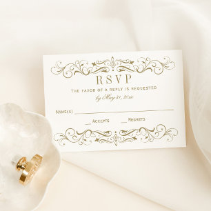 Antique Gold Scrollwork Flourish Wedding RSVP Card