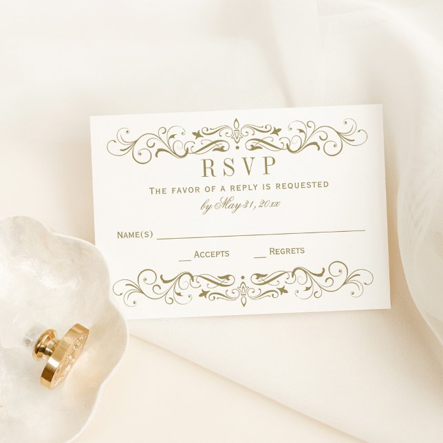 Antique Gold Scrollwork Flourish Wedding RSVP Card (Creator Uploaded)
