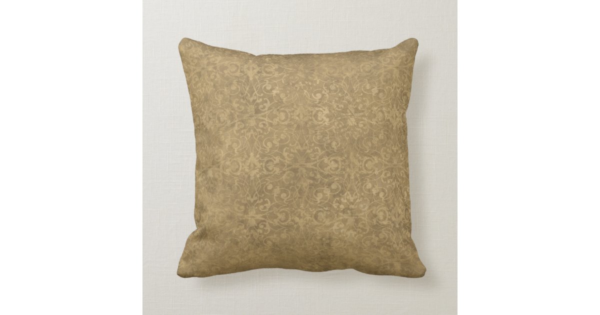Antique Gold Shabby Damask Throw Pillow