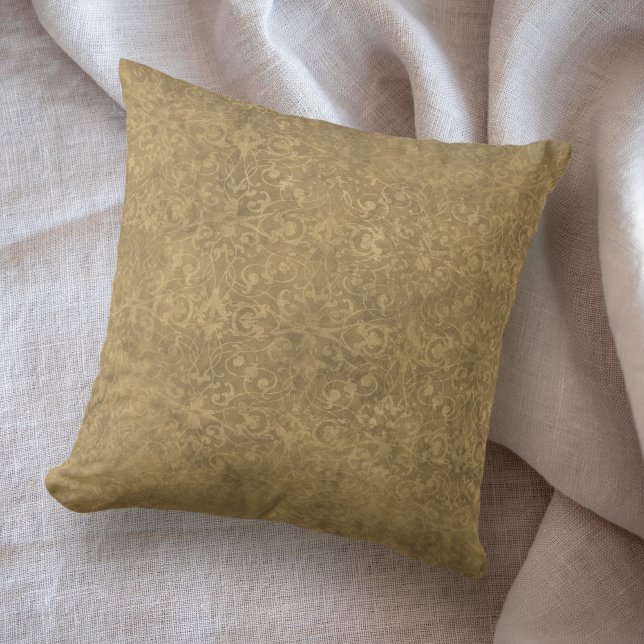 Antique Gold Shabby Damask Throw Pillow (Creator Uploaded)