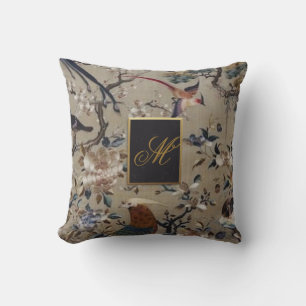 Antique,gold,silk,nature,Painting,asian,Birds,beau Throw Pillow