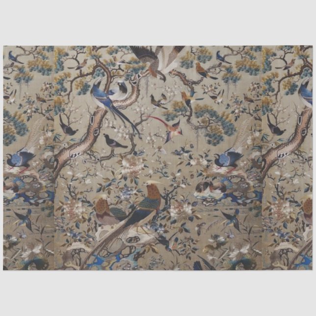 Antique,gold,silk,nature,Painting,asian,Birds,beau Tissue Paper (Front)