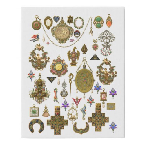 antique gold victorian jewelry collage art faux canvas print