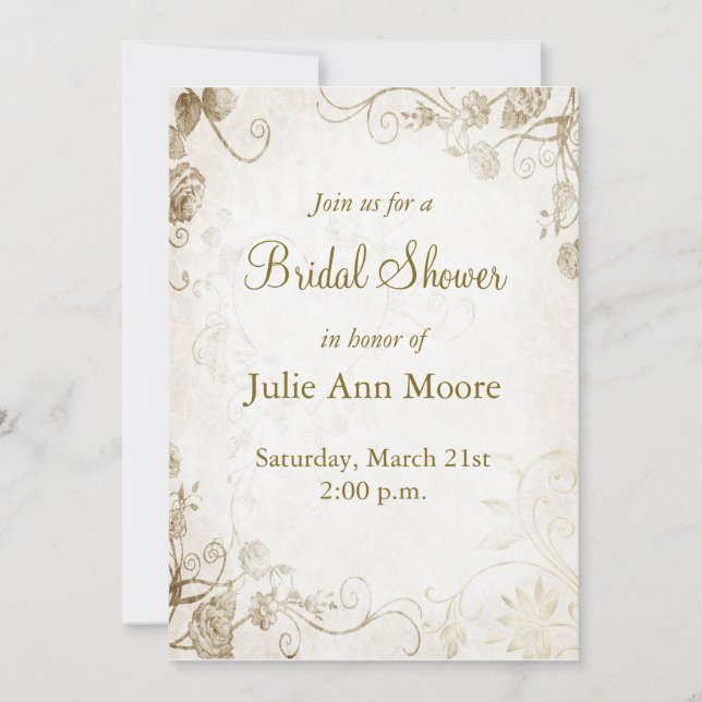 Antique  Gold Vintage Bridal Shower Invitation (Front)