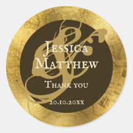 Antique Gold Wedding Thank you Classic Round Sticker
