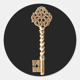 Antique Golden Gold Steampunk Skeleton Key Classic Round Sticker