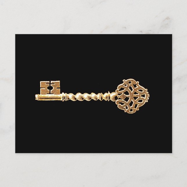 Antique Golden Gold Steampunk Skeleton Key Postcard (Front)