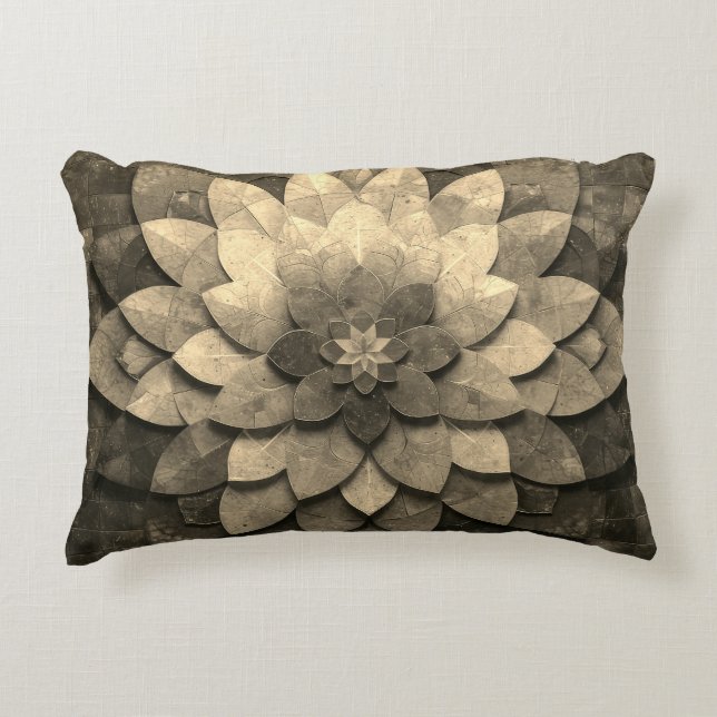 Antique Golden Mandala Art Textured Flower Accent Pillow (Front)