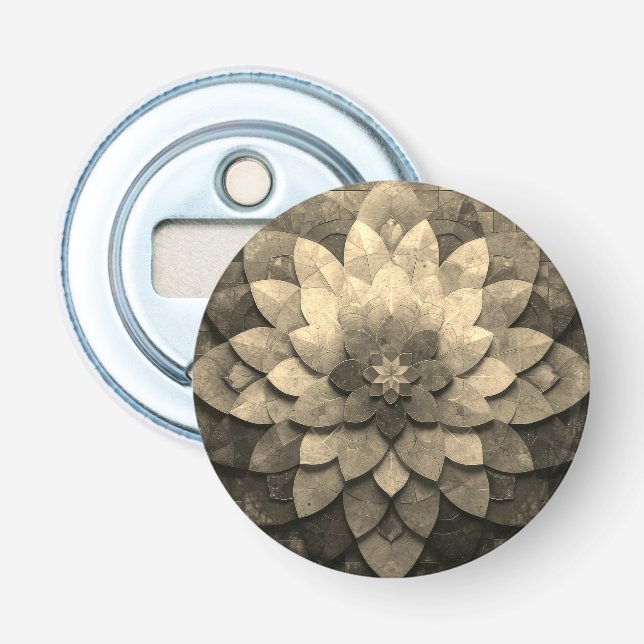 Antique Golden Mandala Art Textured Flower Bottle Opener (Front)