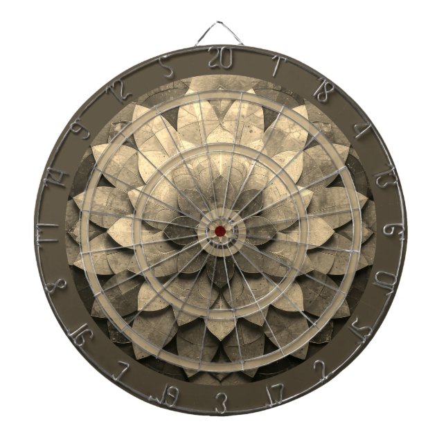 Antique Golden Mandala Art Textured Flower Dart Board (Front)