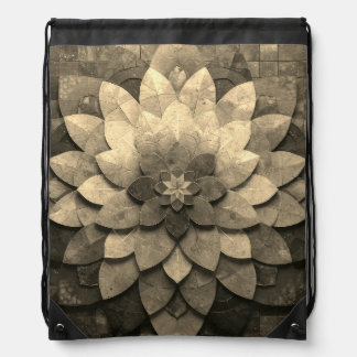 Antique Golden Mandala Art Textured Flower Drawstring Bag
