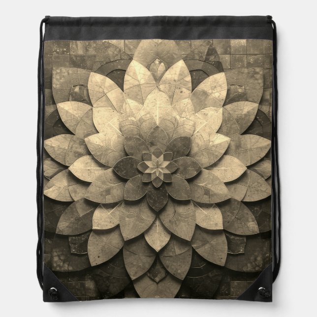 Antique Golden Mandala Art Textured Flower Drawstring Bag (Front)