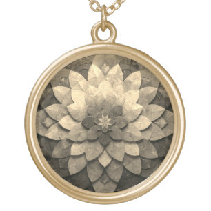 Antique Golden Mandala Art Textured Flower Gold Plated Necklace
