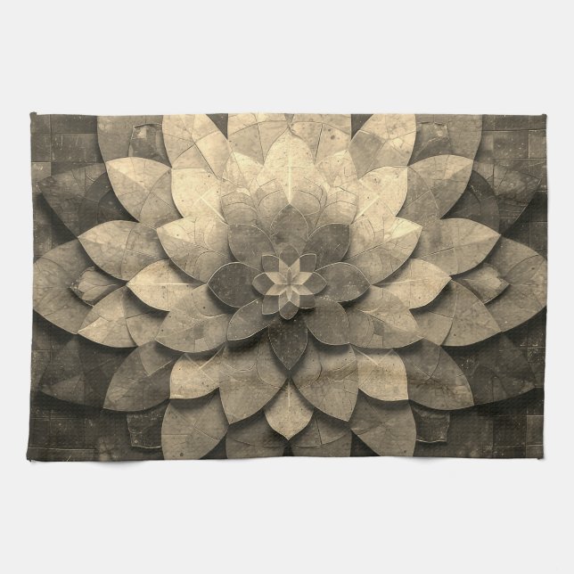 Antique Golden Mandala Art Textured Flower Kitchen Towel (Horizontal)