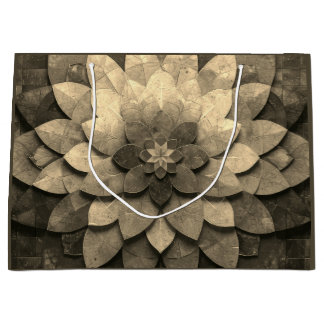 Antique Golden Mandala Art Textured Flower Large Gift Bag