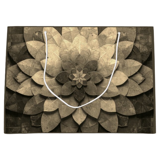 Antique Golden Mandala Art Textured Flower Large Gift Bag (Front)